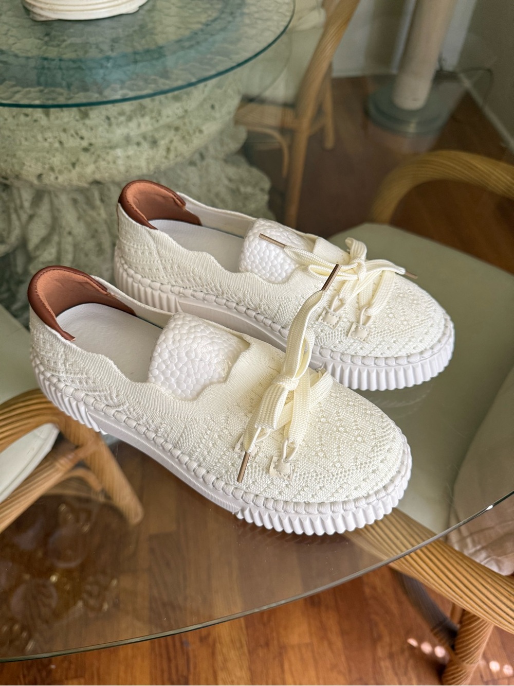 Women’s Knit Slip-On Sneakers in Cream